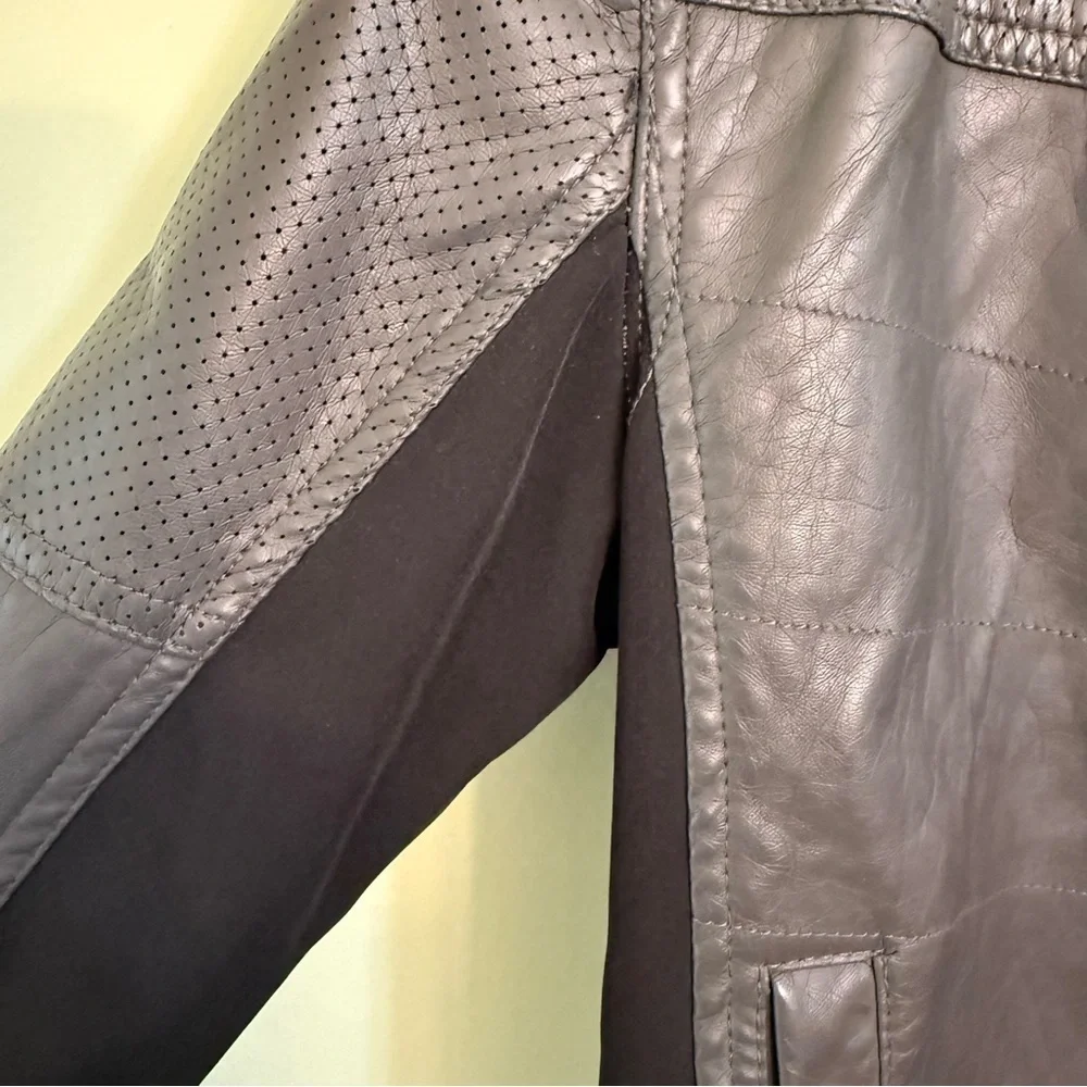 Urban Republic Kids Gray and Black faux leather Jacket youth size 7 hooded